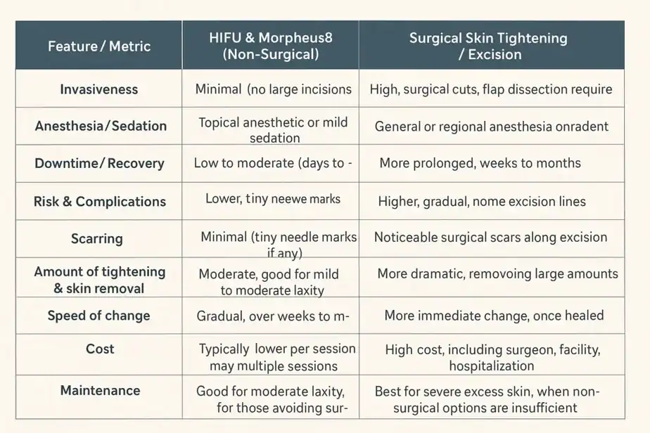 Table showing benefits of Lipo Freeze 2 U Bexley treatments for skin tightening following weight loss injections.